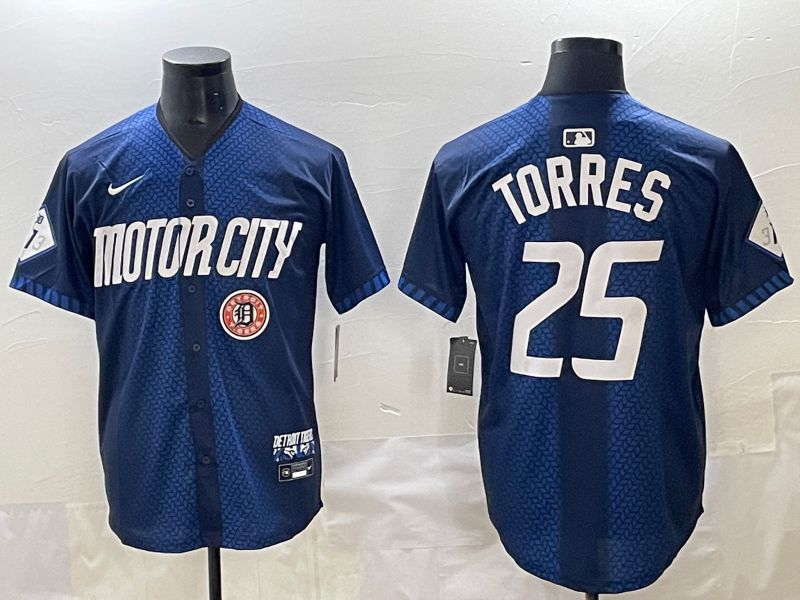 Men 2025 Detroit Tigers #25 Torres Blue Nike MLB Jersey style 7156